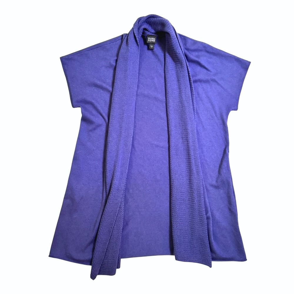 Eileen Fisher Cardigan Vest Small Blue Silk Cashmere Open Shawl Collar *READ*